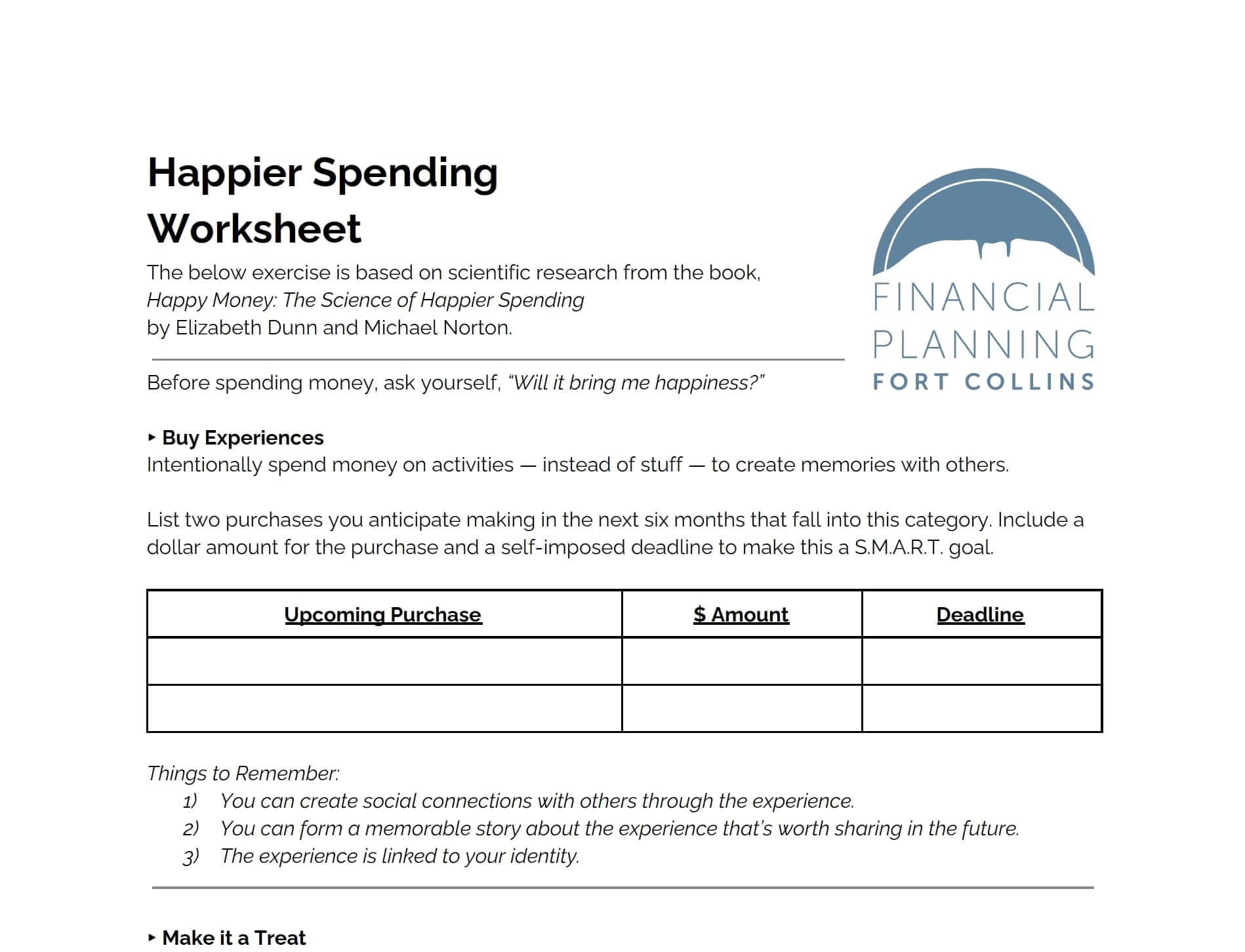 Happier Spending Worksheet