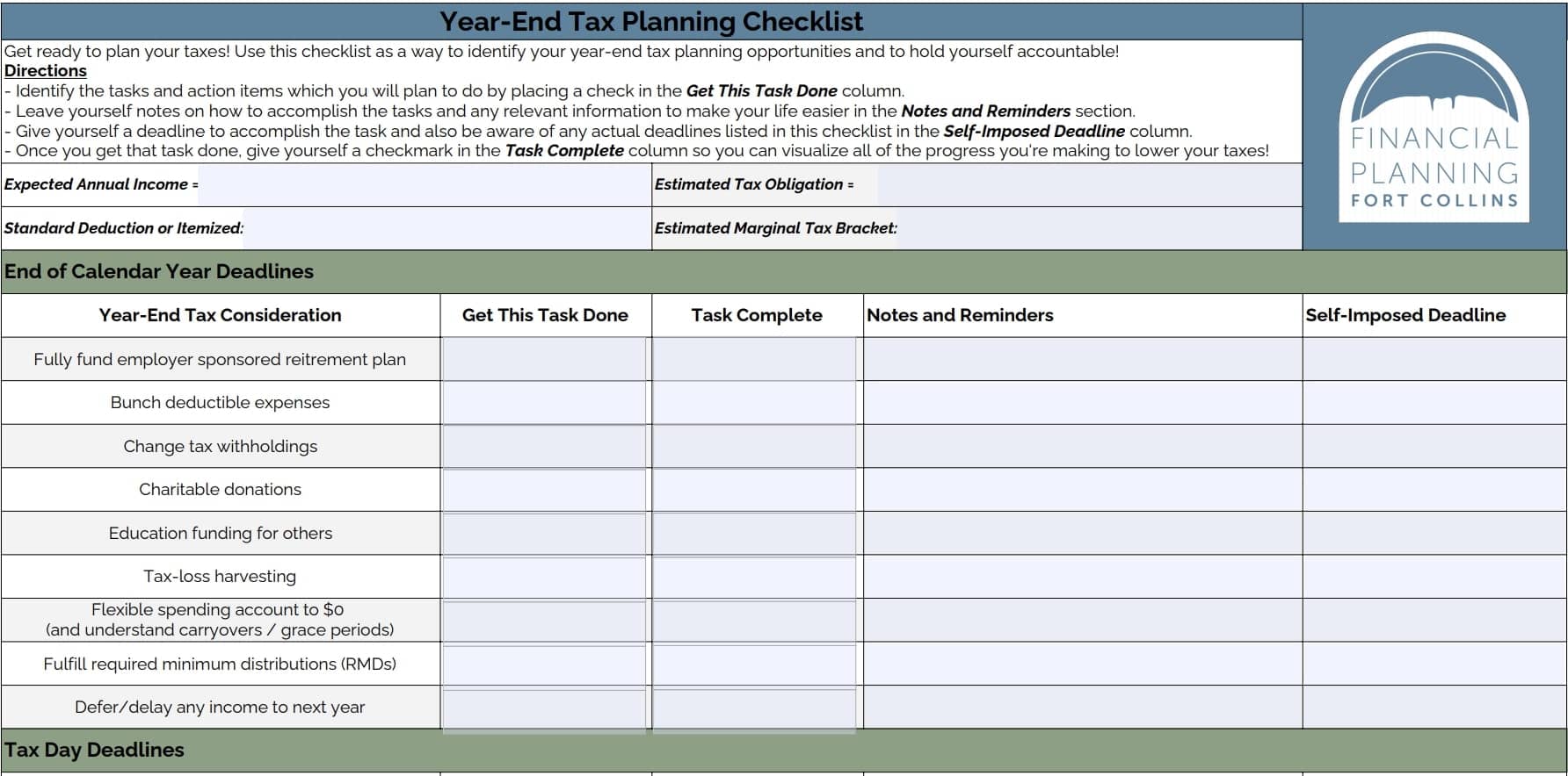 Tax Planning Checklist